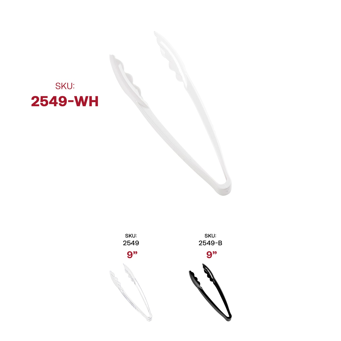 9" White Plastic Serving Tongs