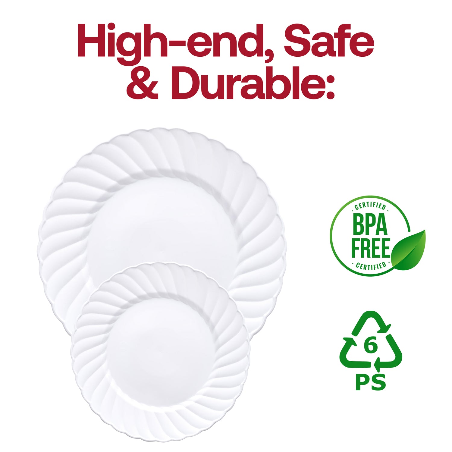 White Flair Plastic Appetizer/Salad Plates (7.5") BPA | The Kaya Collection