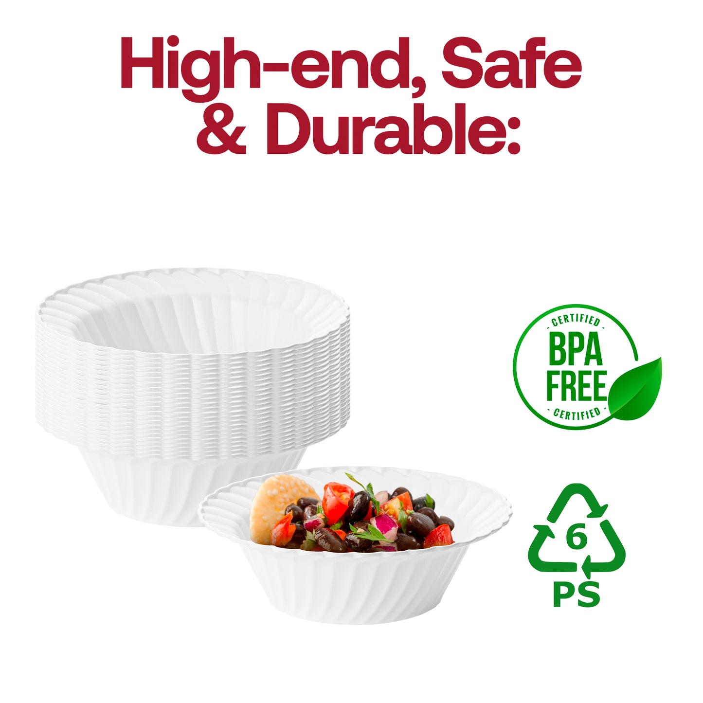 White Flair Disposable Plastic Dessert Bowls (5 oz.)