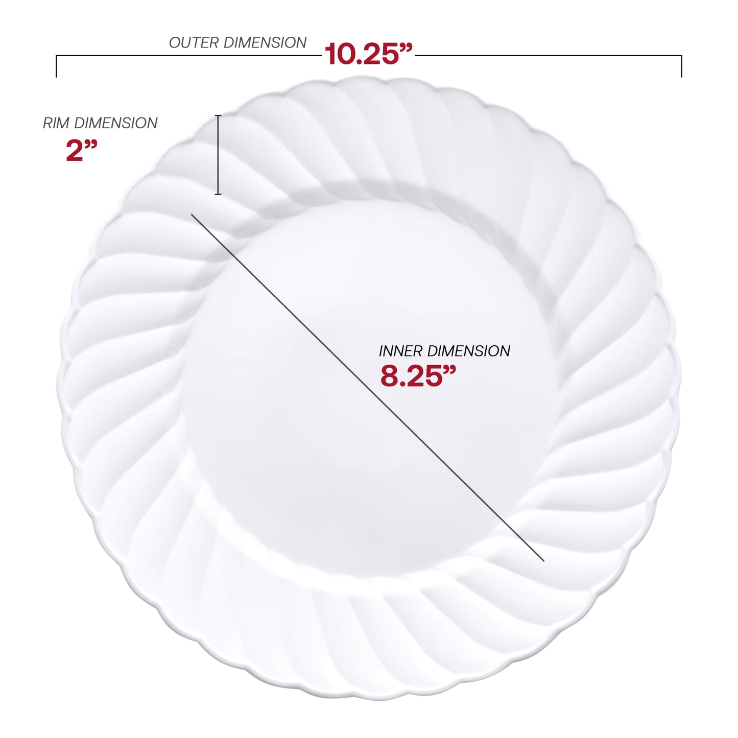 White Flair Plastic Dinner Plates (10.25") Dimension | The Kaya Collection