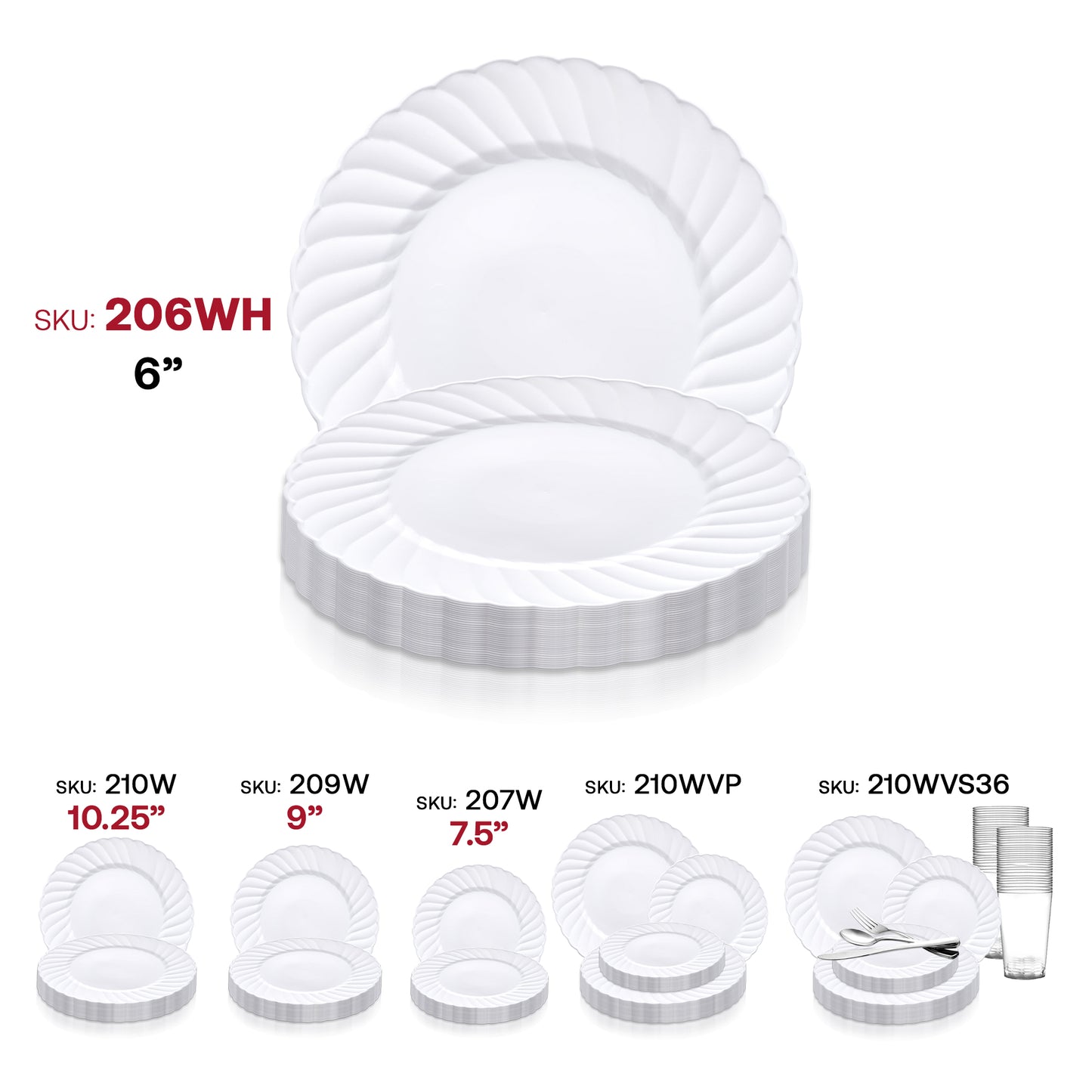 White Flair Plastic Pastry Plates (6") SKU | The Kaya Collection