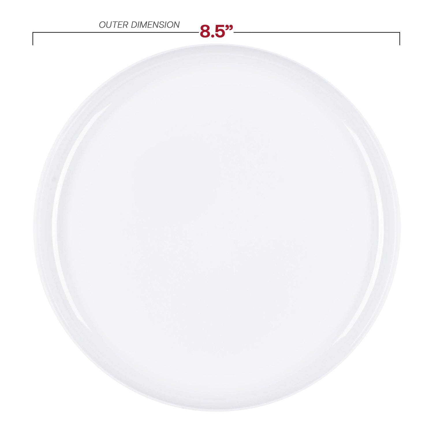 White Flat Round Disposable Plastic Appetizer/Salad Plates (8.5") Dimension | The Kaya Collection