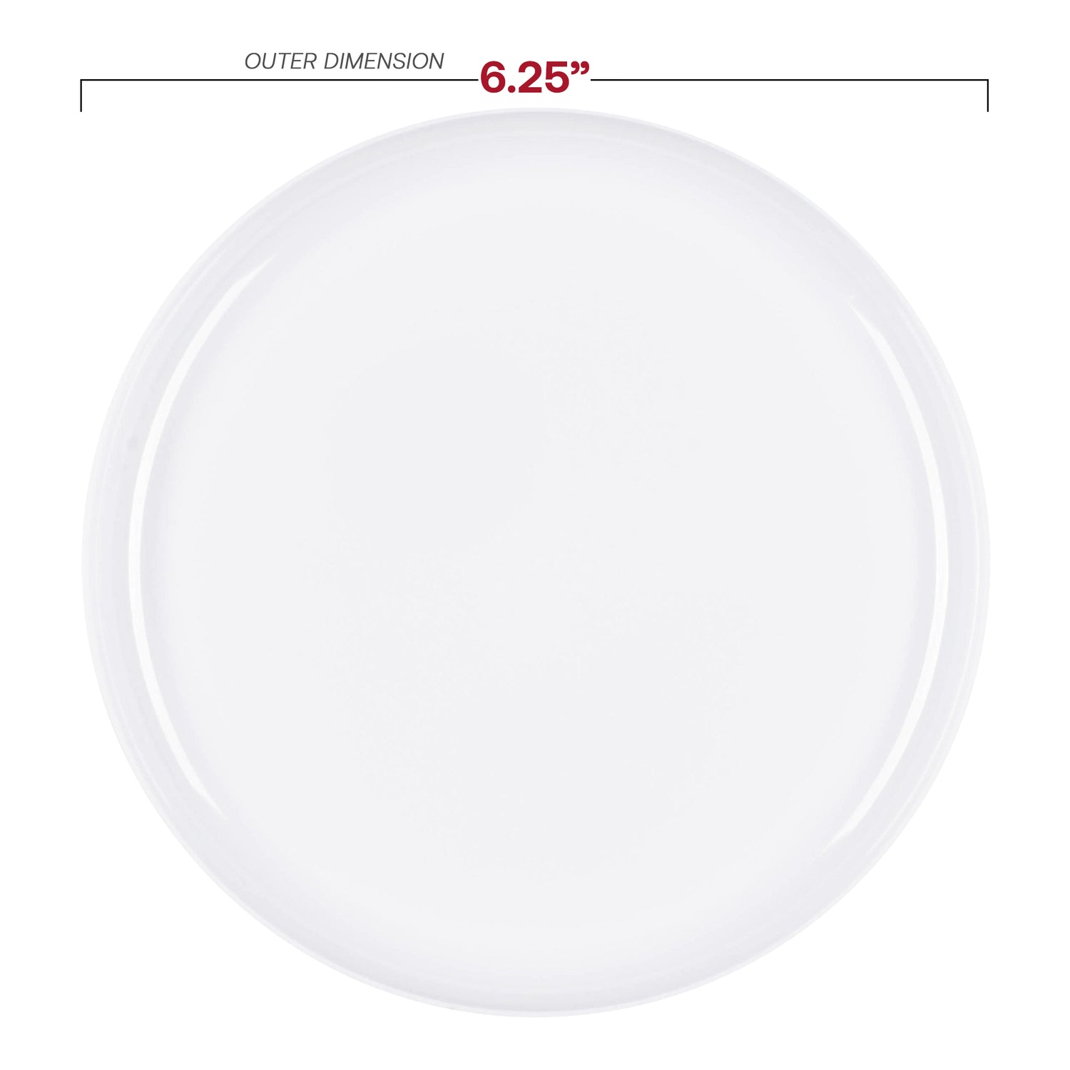 White Flat Round Disposable Plastic Pastry Plates (6.25") Dimension | The Kaya Collection