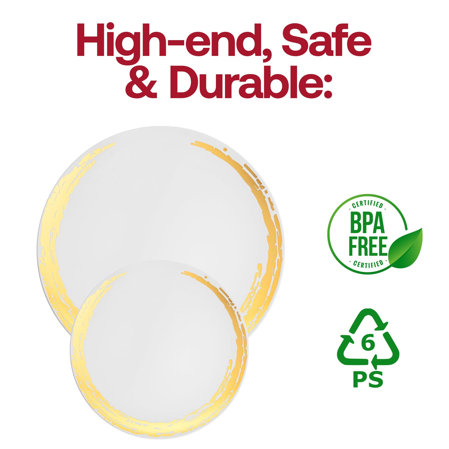 White with Gold Moonlight Round Disposable Plastic Appetizer/Salad Plates (7.5") BPA | The Kaya Collection