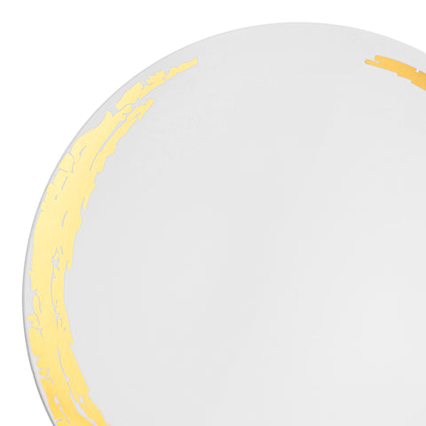 White with Gold Moonlight Round Disposable Plastic Appetizer/Salad Plates (7.5