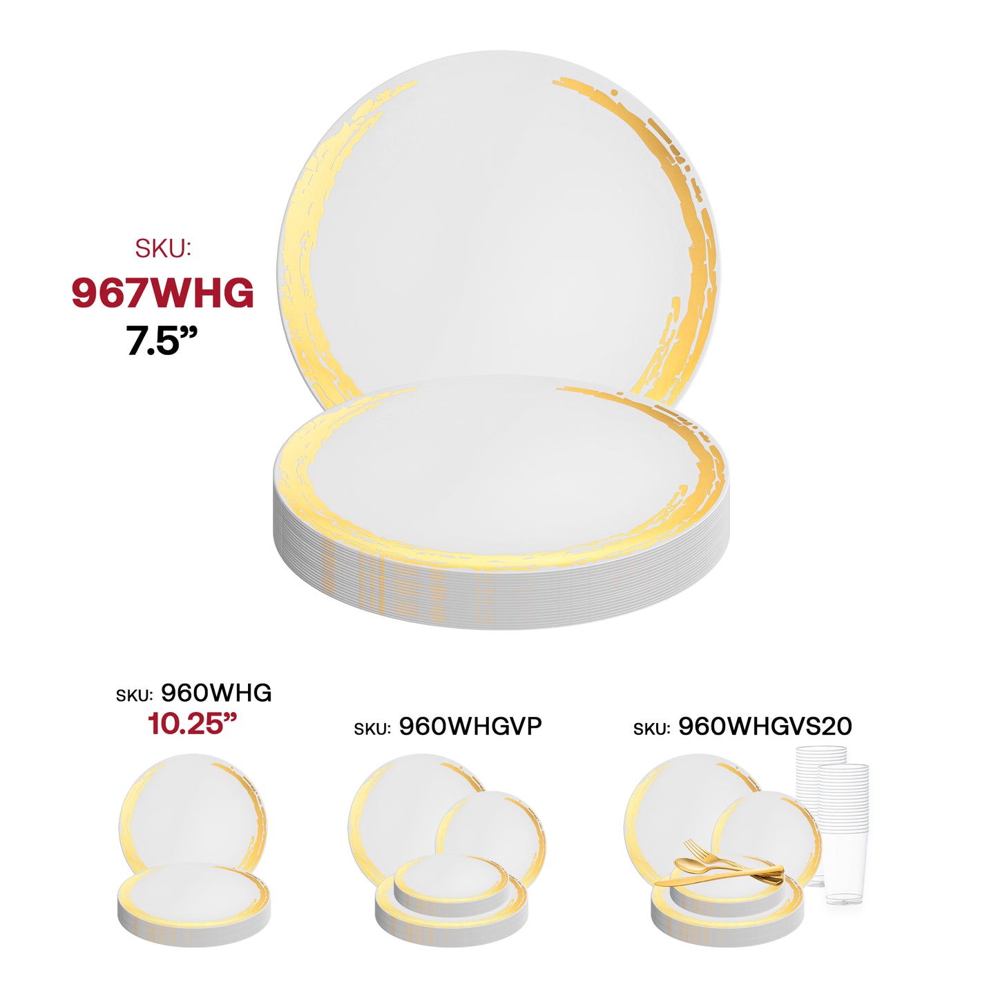 White with Gold Moonlight Round Disposable Plastic Appetizer/Salad Plates (7.5") SKU | The Kaya Collection