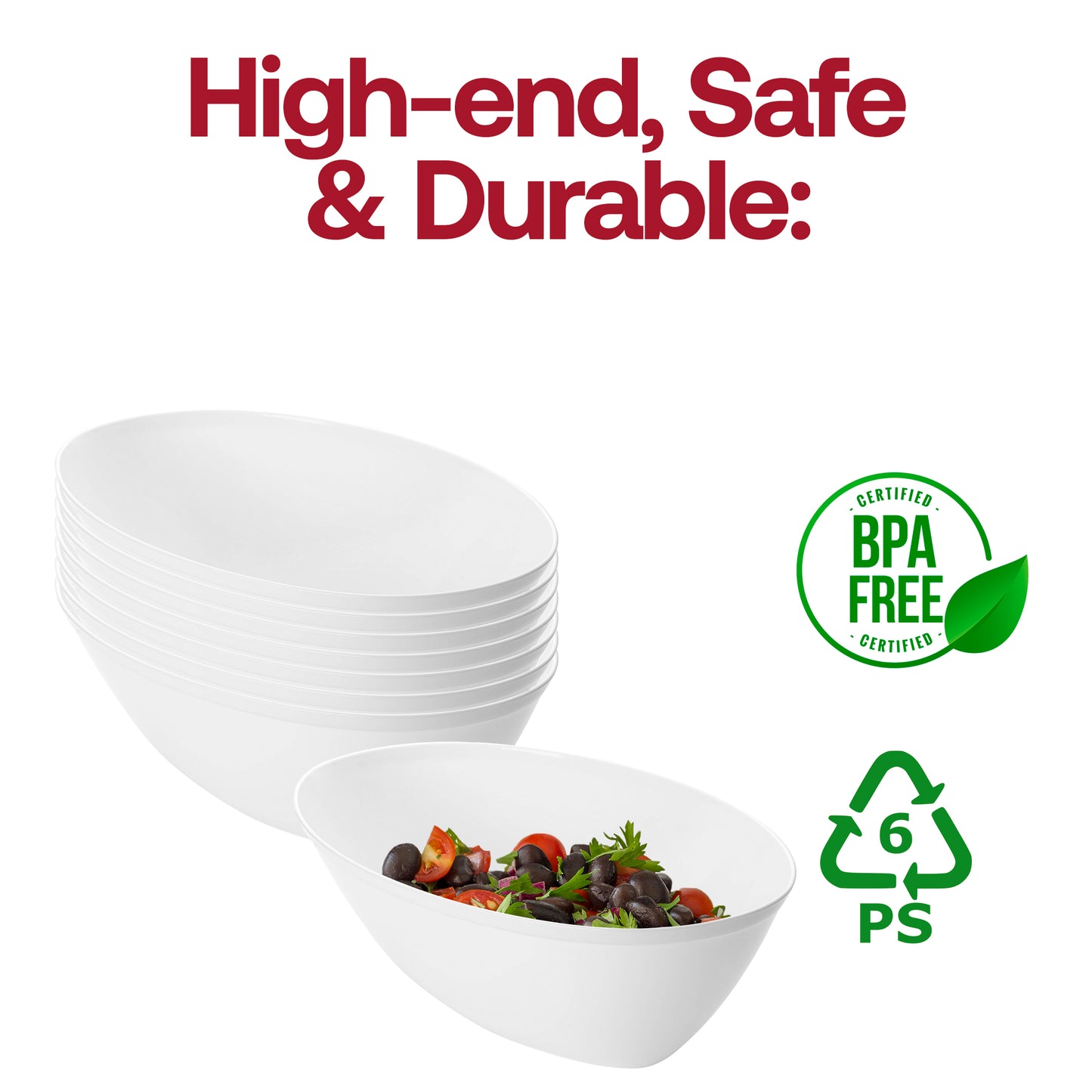 White Oval Disposable Plastic Serving Bowls (2 qt.)