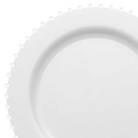 White Pearl String Round Plastic Dinner Plates (10”)