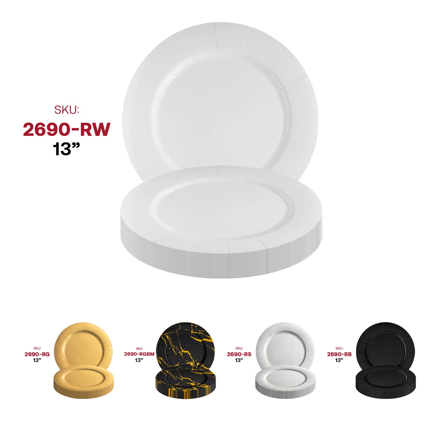 White Round Paper Charger Plates (13")