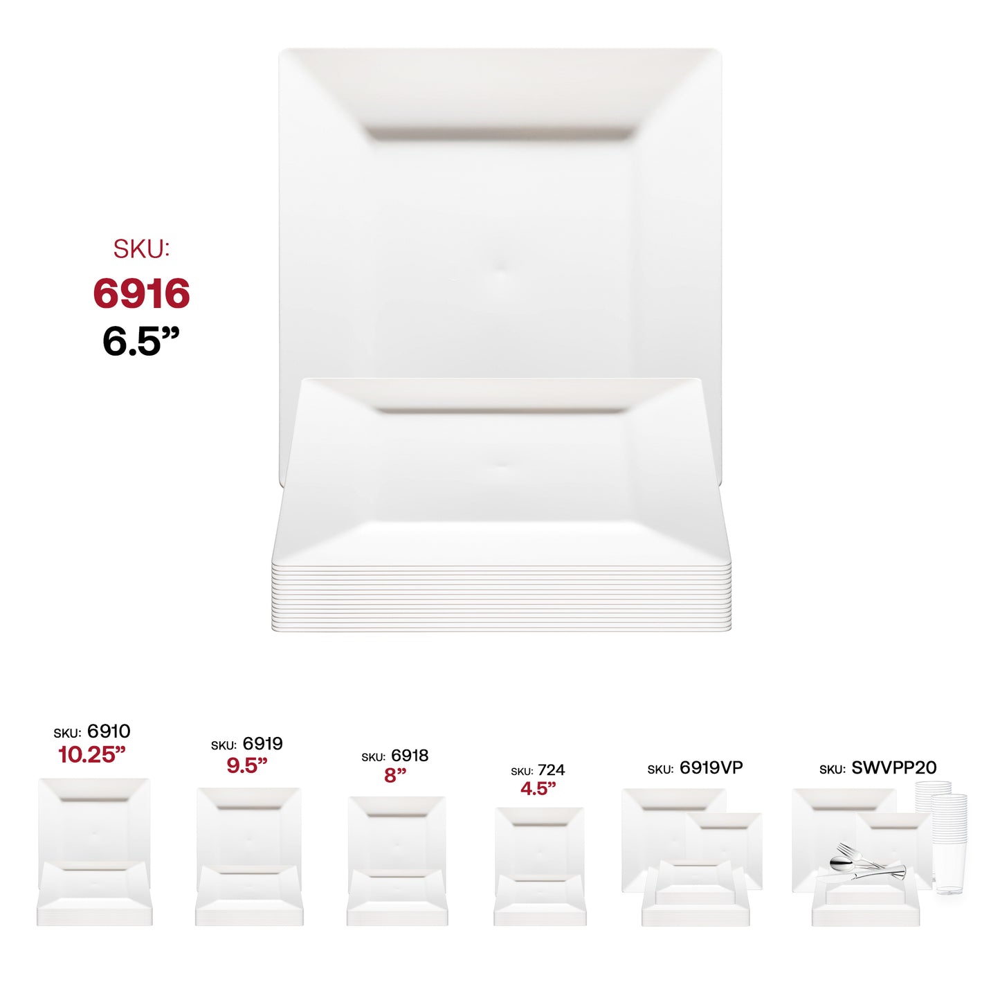 White Square Disposable Plastic Cake Plates (6.5")