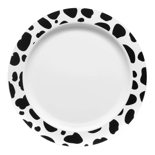 White with Black Dalmatian Spots Round Disposable Plastic Dinner Plates (10.25") | The Kaya Collection
