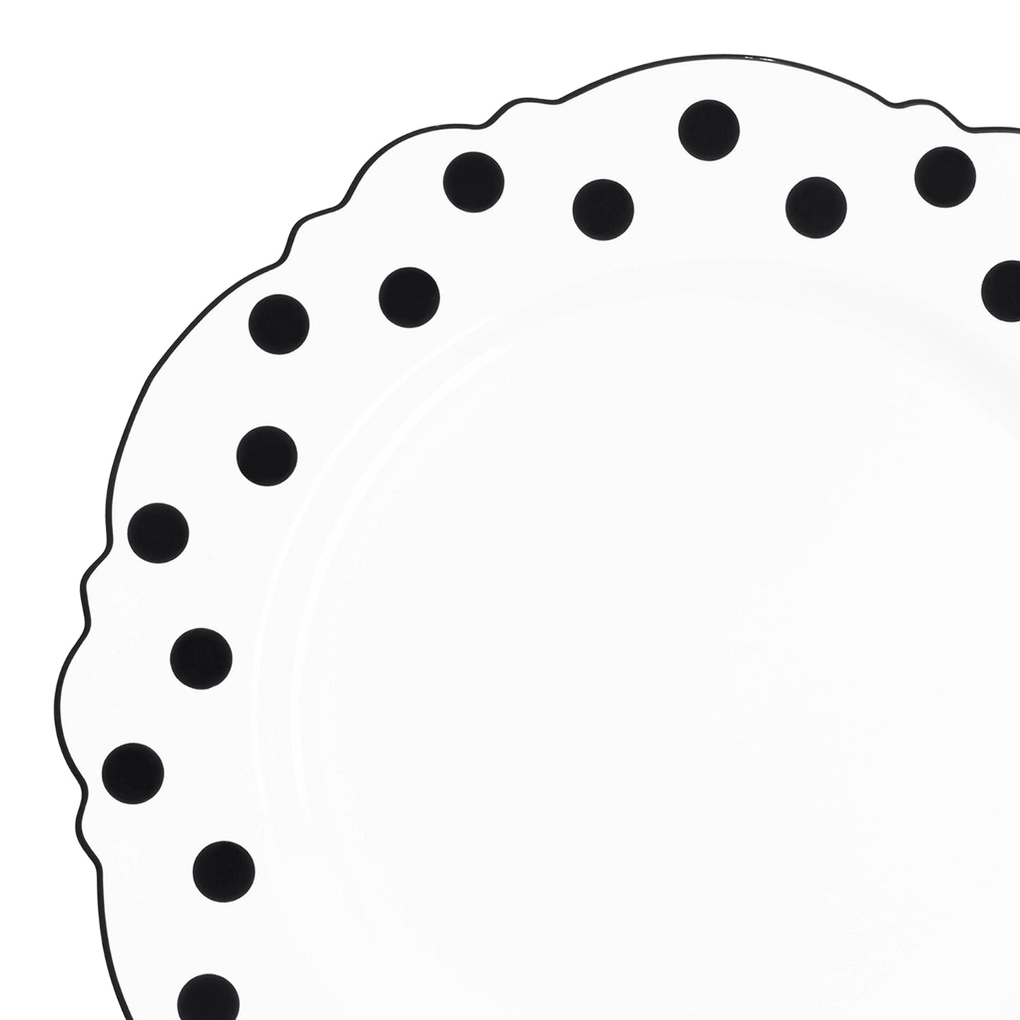 White with Black Dots Round Blossom Disposable Plastic Dinner Plates (10.25") | The Kaya Collection