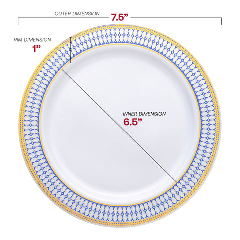 White with Blue and Gold Chord Rim Plastic Appetizer/Salad Plates (7.5