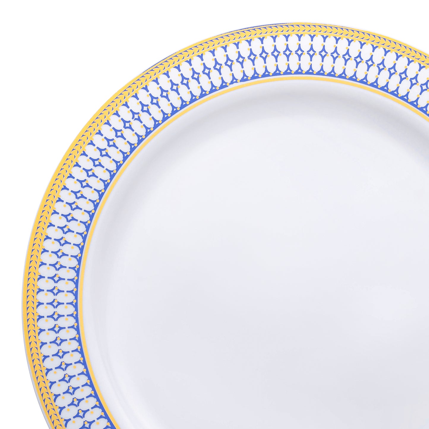 White with Blue and Gold Chord Rim Plastic Dinner Plates (10.25") | The Kaya Collection