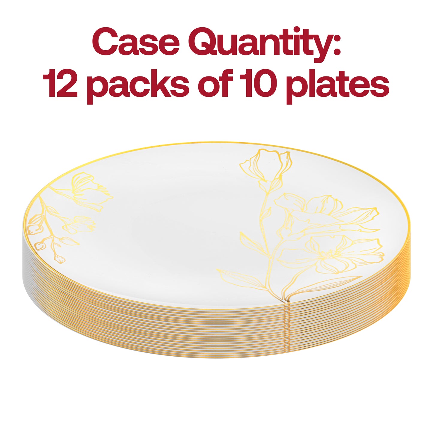 White with Gold Antique Floral Round Disposable Plastic Appetizer/Salad Plates (7.5") Quantity | The Kaya Collection