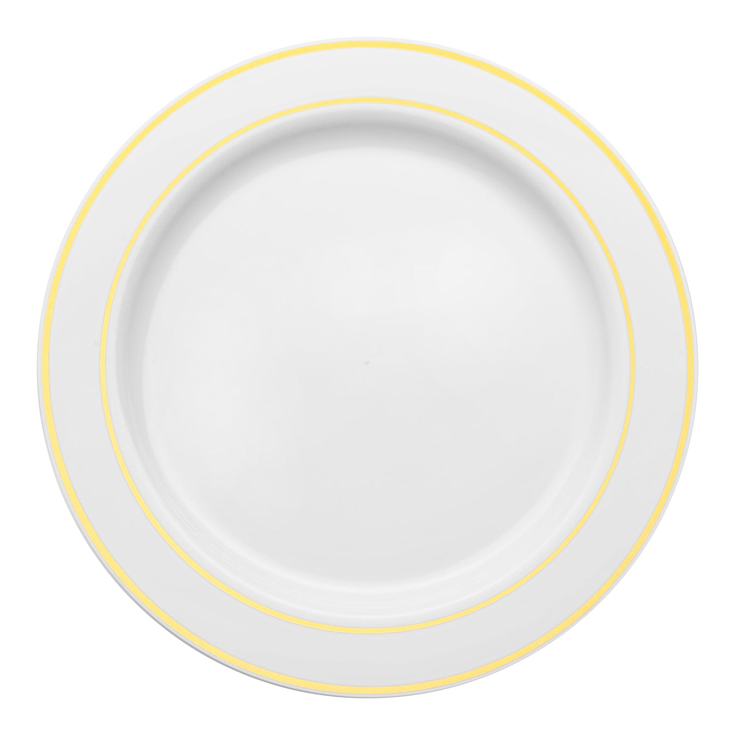 White with Gold Edge Rim Plastic Buffet Plates (9") | The Kaya Collection