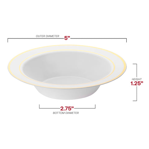 White with Gold Edge Rim Round Disposable Plastic Dessert Bowls (5 oz.) Dimension | The Kaya Collection