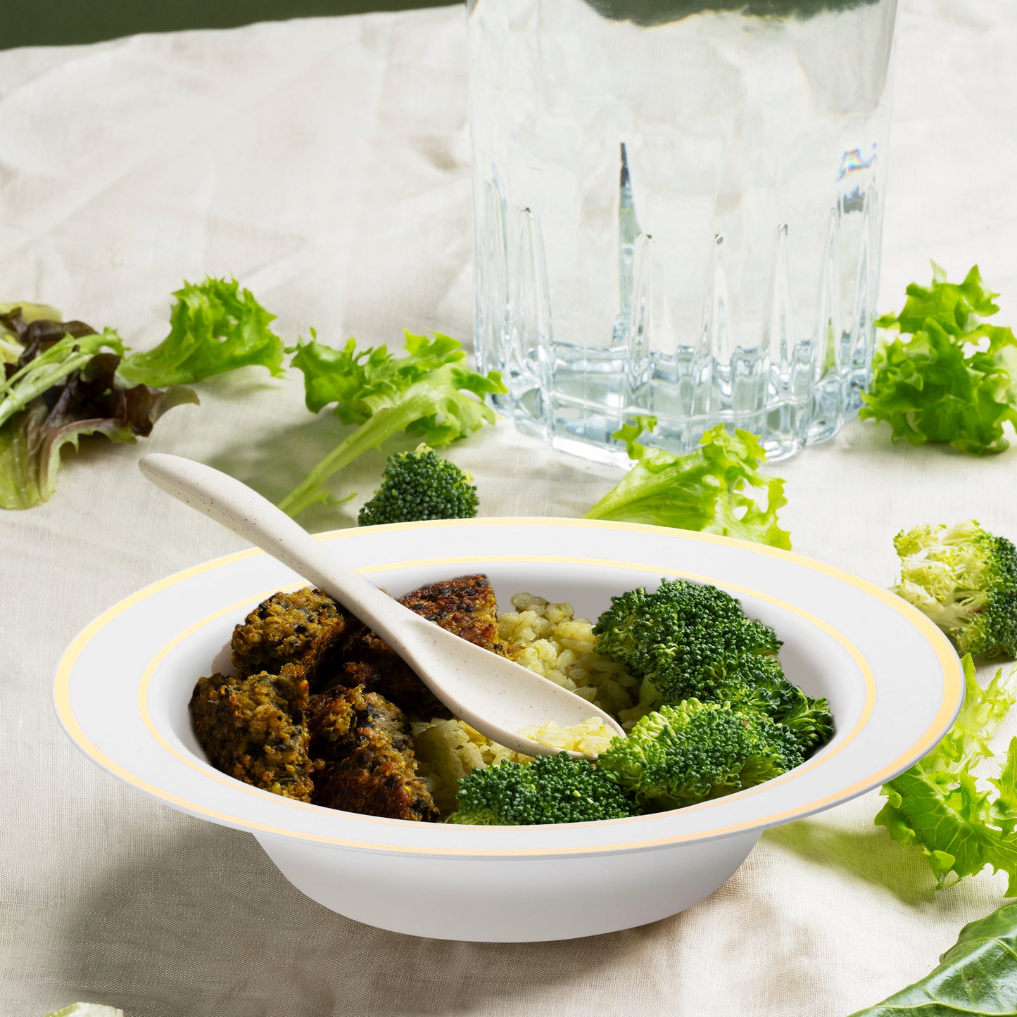 White with Gold Edge Rim Round Plastic Dessert Bowls (5 oz.)