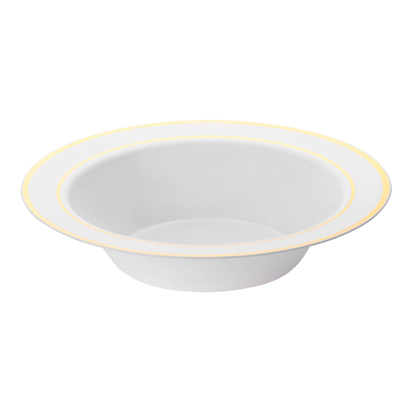 White with Gold Edge Rim Round Disposable Plastic Dessert Bowls (5 oz.) | The Kaya Collection