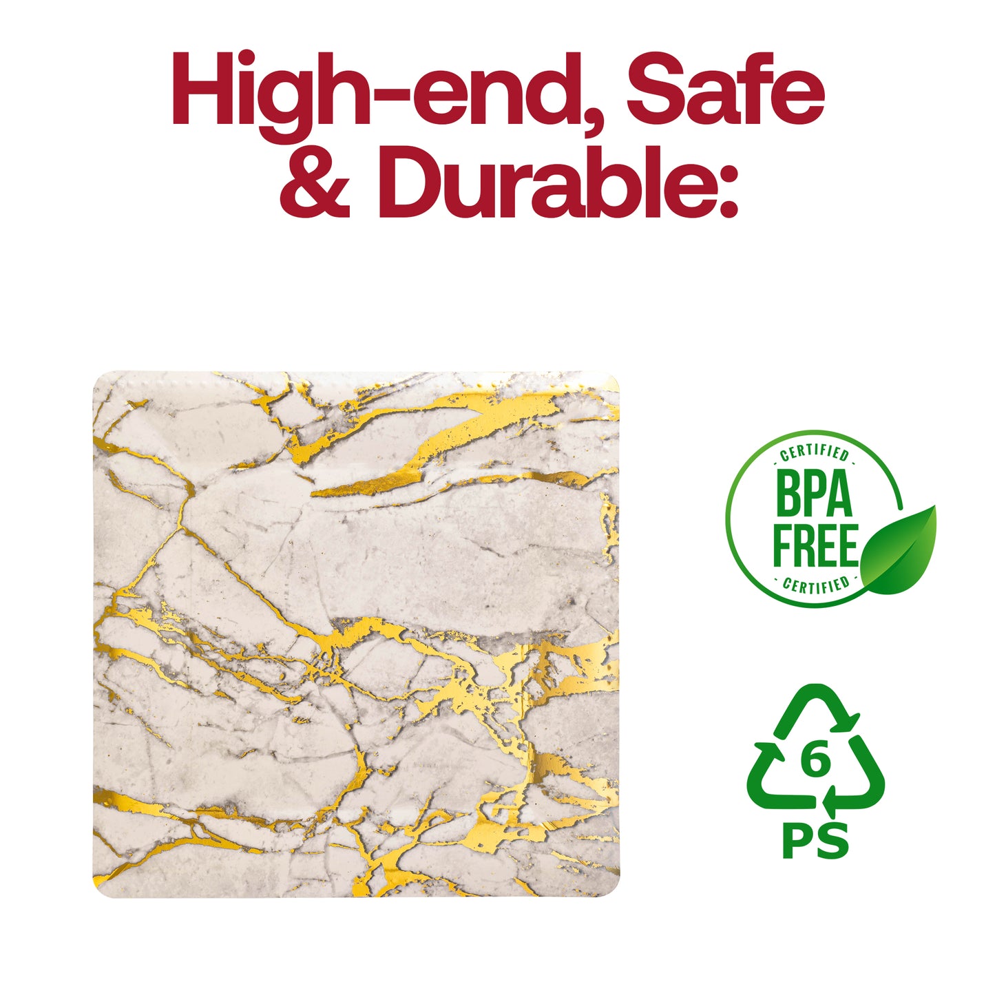 White with Gold Marble Square Paper Disposable Charger Plates (13")