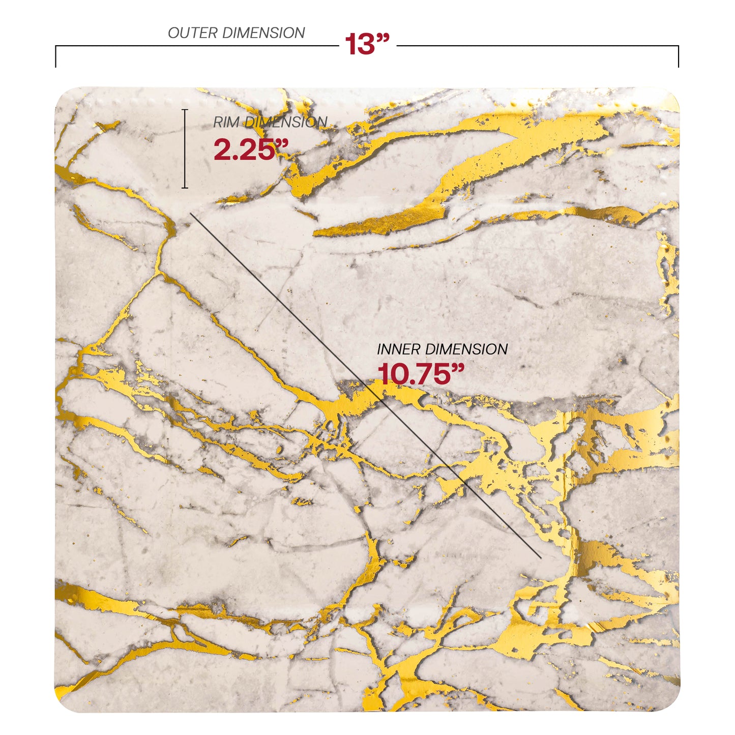 White with Gold Marble Square Paper Disposable Charger Plates (13")
