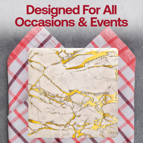 White with Gold Marble Square Paper Disposable Charger Plates (13