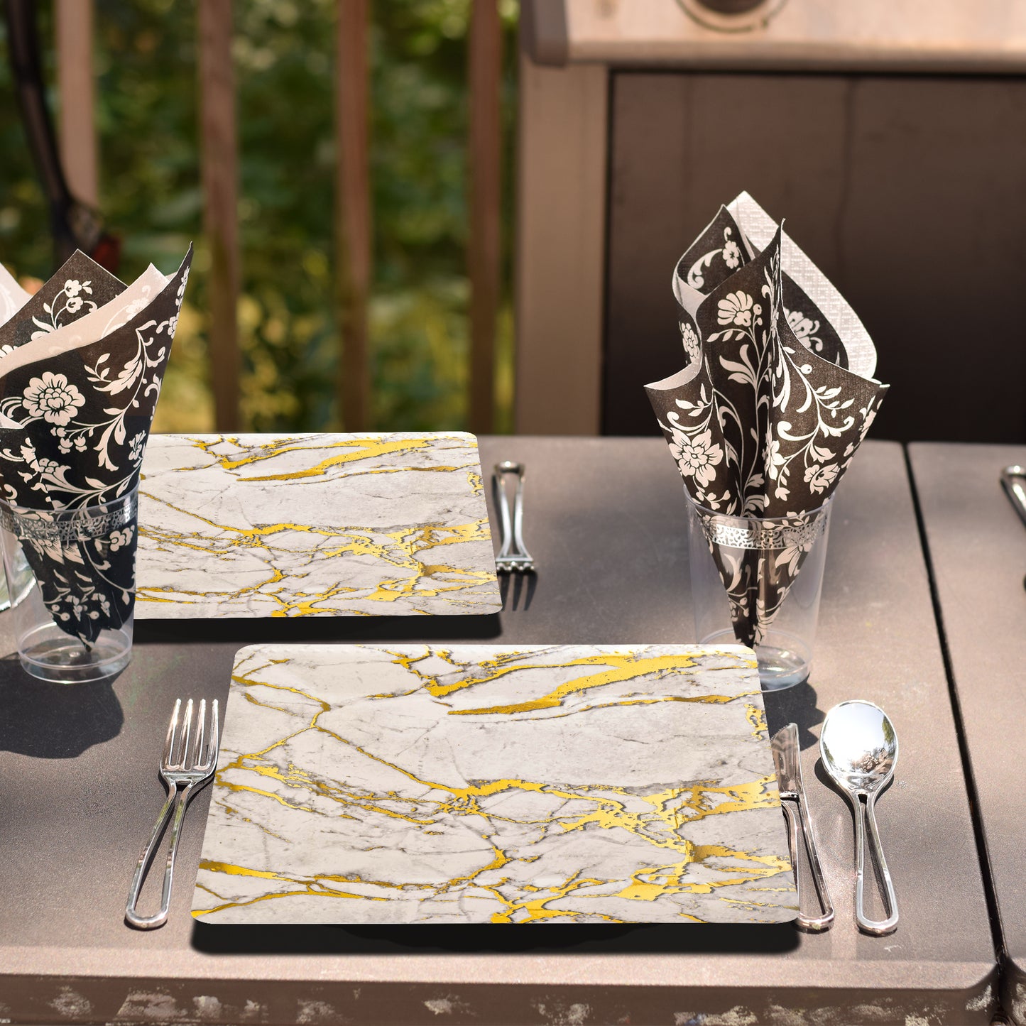 White with Gold Marble Square Paper Disposable Charger Plates (13")