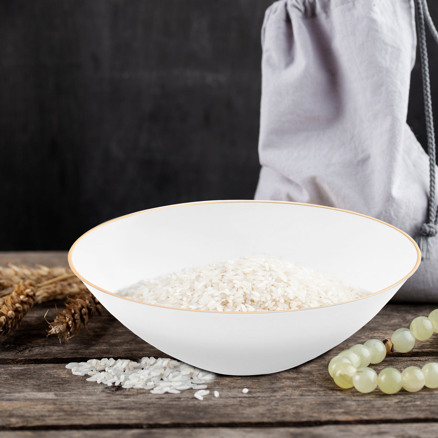 White with Gold Rim Organic Round Disposable Dessert Bowls (6 oz.)