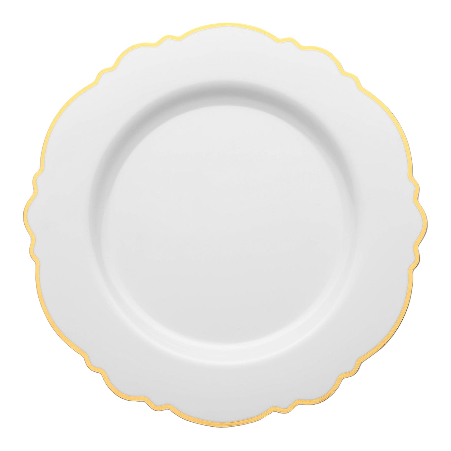 White with Gold Rim Round Blossom Disposable Plastic Dinner Plates (10.25") | The Kaya Collection