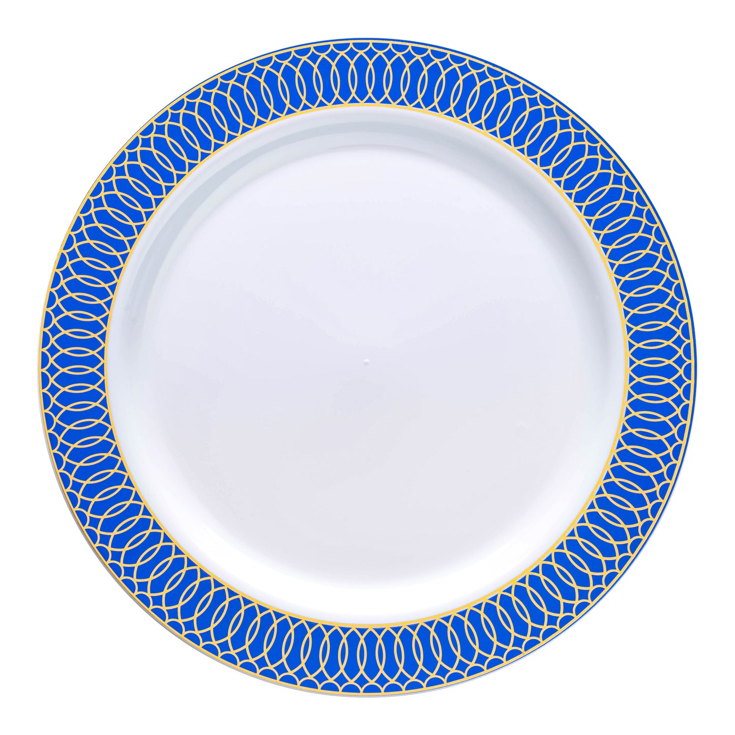 White with Gold Spiral on Blue Rim Plastic Appetizer/Salad Plates (7.5") | The Kaya Collection