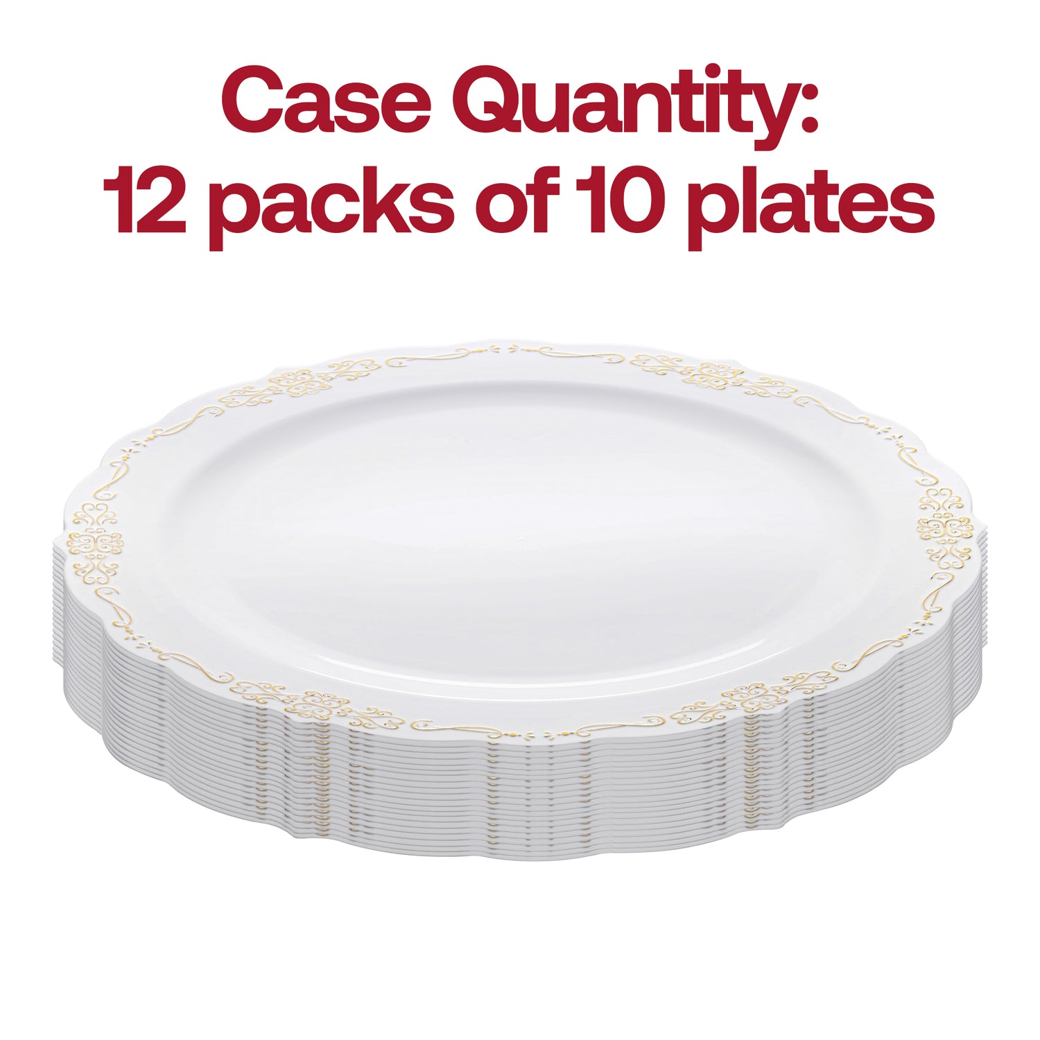 White with Gold Vintage Rim Round Disposable Plastic Dinner Plates (10") Quantity | The Kaya Collection