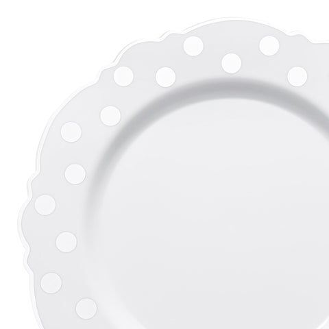 White with Silver Dots Round Blossom Disposable Plastic Dinner Plates (10.25