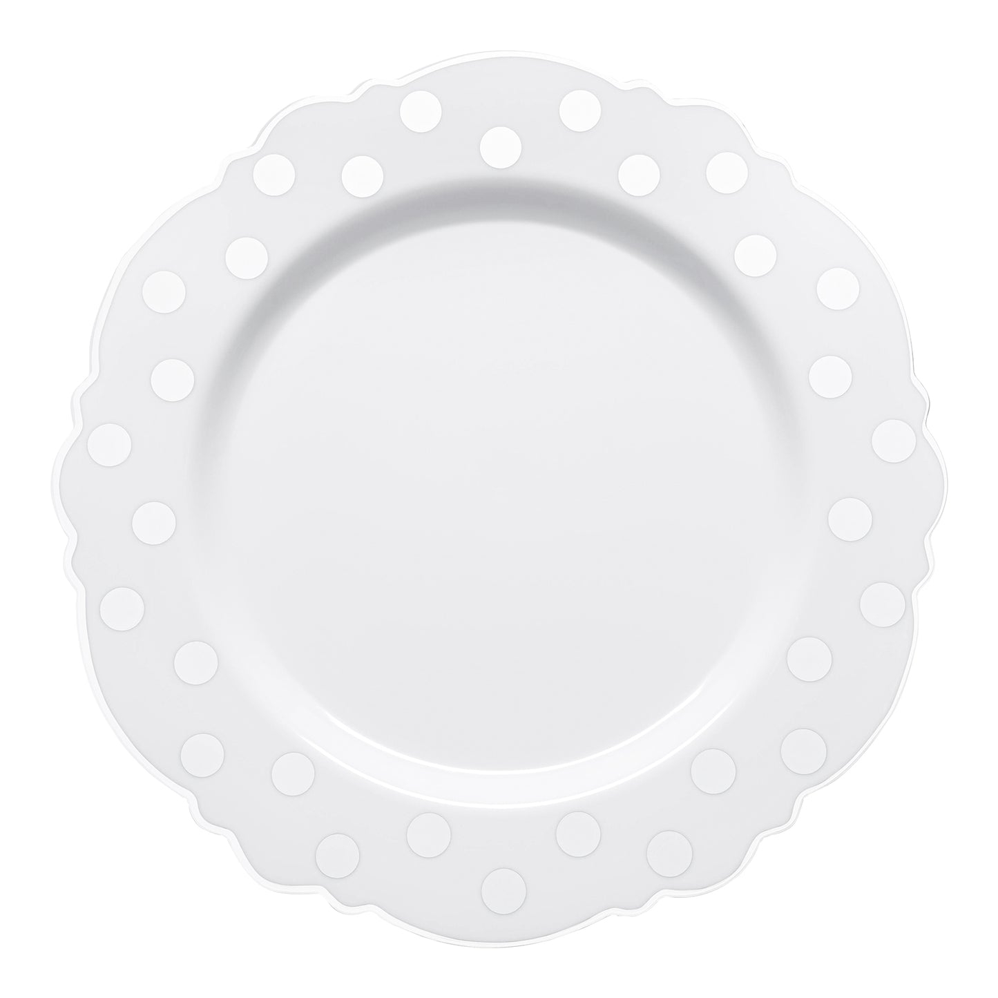 White with Silver Dots Round Blossom Disposable Plastic Dinner Plates (10.25") | The Kaya Collection