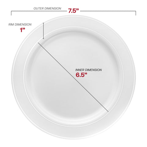 White with Silver Edge Rim Plastic Appetizer/Salad Plates (7.5