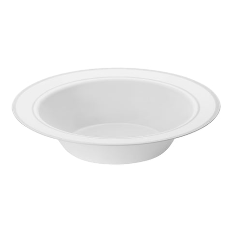 White with Silver Edge Rim Disposable Plastic Soup Bowls (12 oz.)