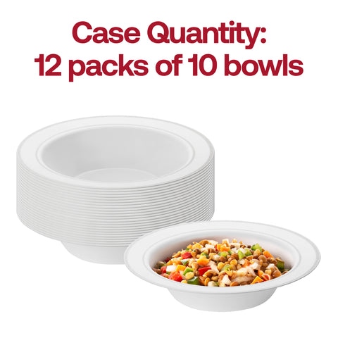 White with Silver Edge Rim Disposable Plastic Soup Bowls (12 oz.)