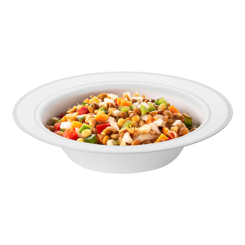 White with Silver Edge Rim Disposable Plastic Soup Bowls (12 oz.)