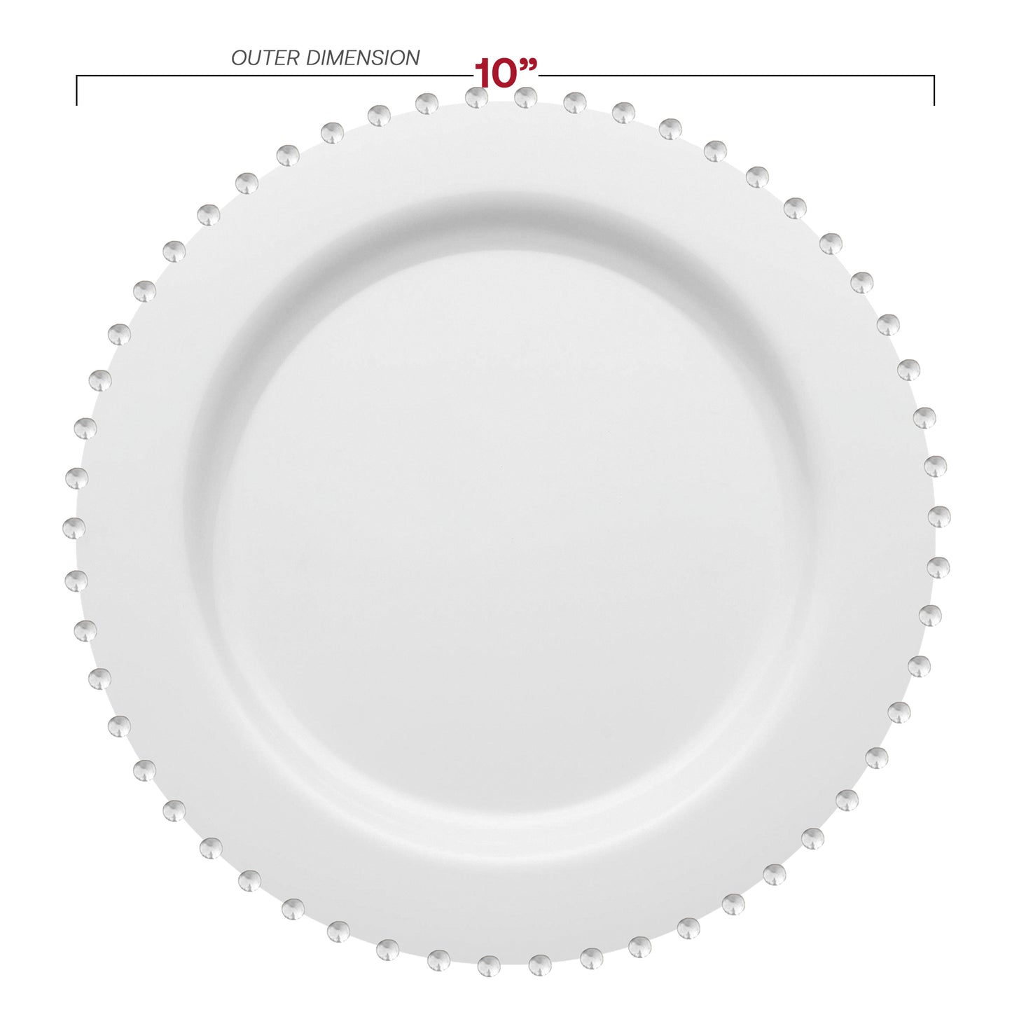 White with Silver Pearl String Round Plastic Dinner Plates (10”)