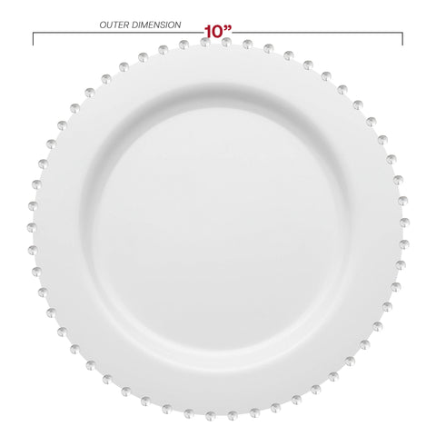 White with Silver Pearl String Round Plastic Dinner Plates (10”)