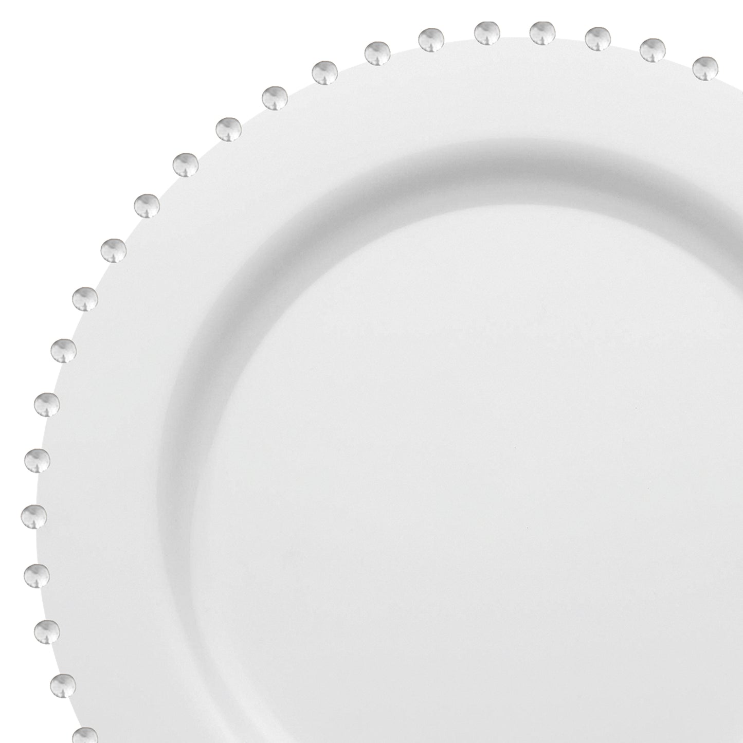 White with Silver Pearl String Round Plastic Dinner Plates (10”)