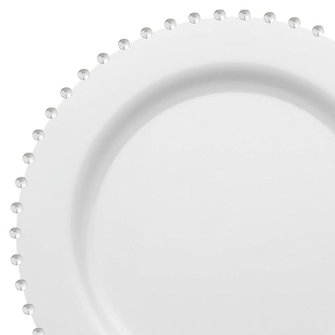 White with Silver Pearl String Round Plastic Dinner Plates (10”)