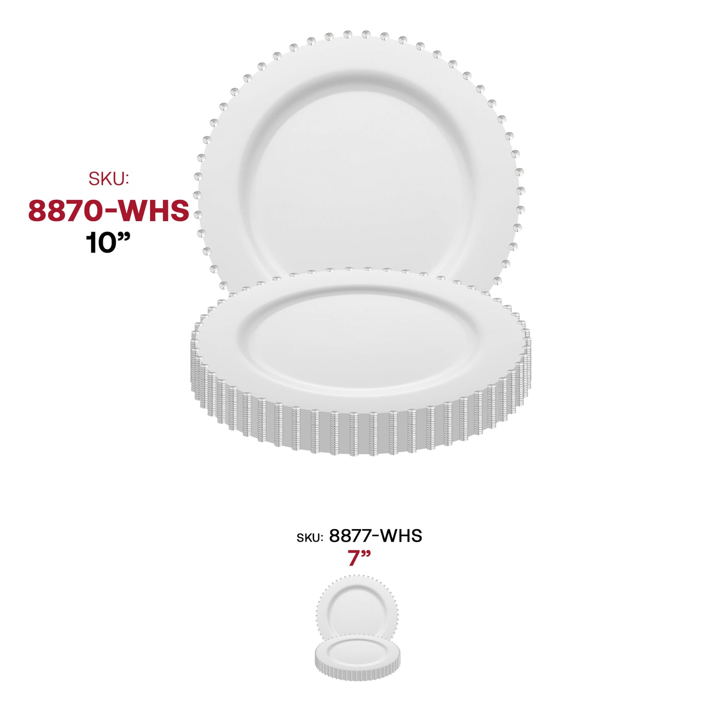 White with Silver Pearl String Round Plastic Dinner Plates (10”)