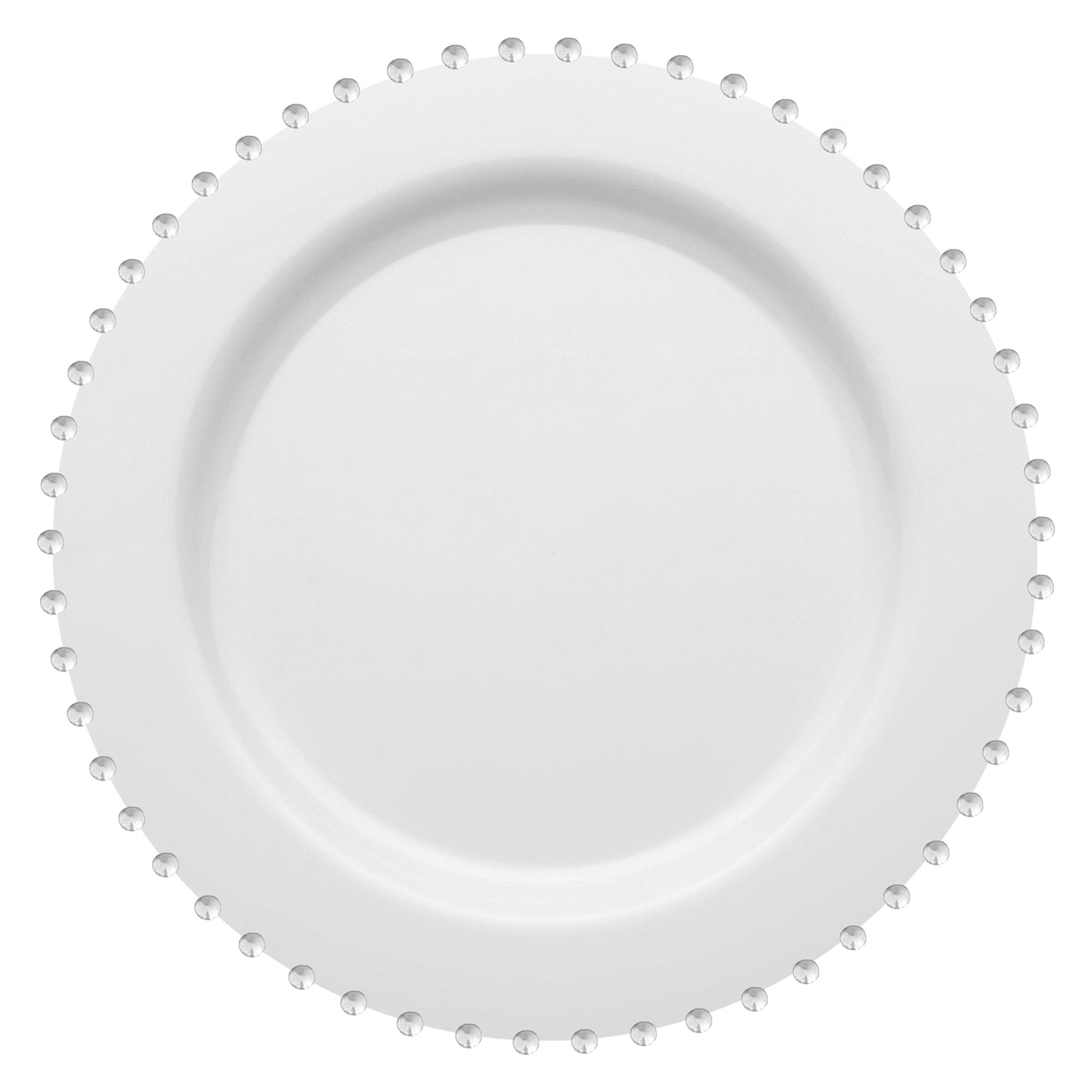 White with Silver Pearl String Round Plastic Dinner Plates (10”)