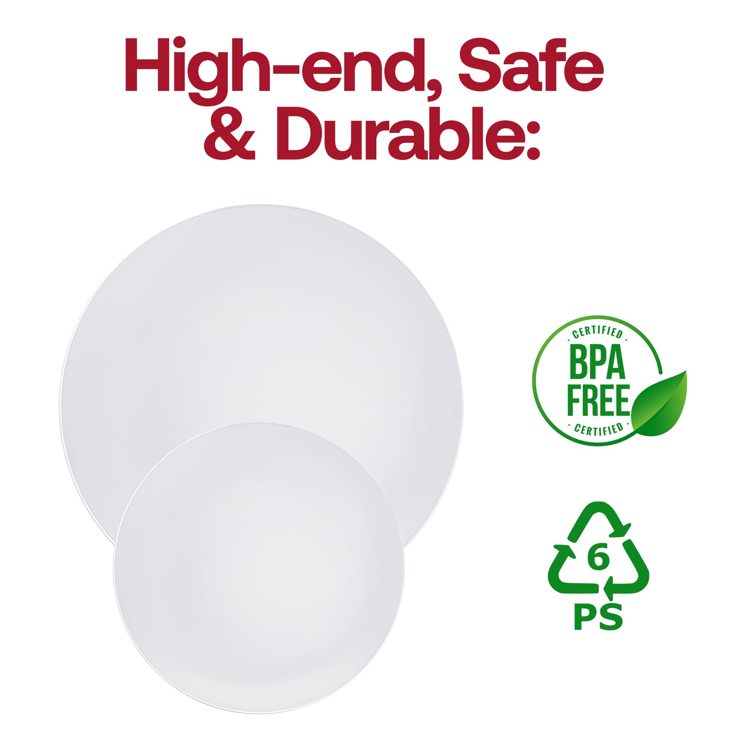 White with Silver Rim Organic Round Disposable Plastic Appetizer/Salad Plates (7.5") BPA | Smarty Had A Party