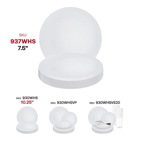 White with Silver Rim Organic Round Disposable Plastic Appetizer/Salad Plates (7.5