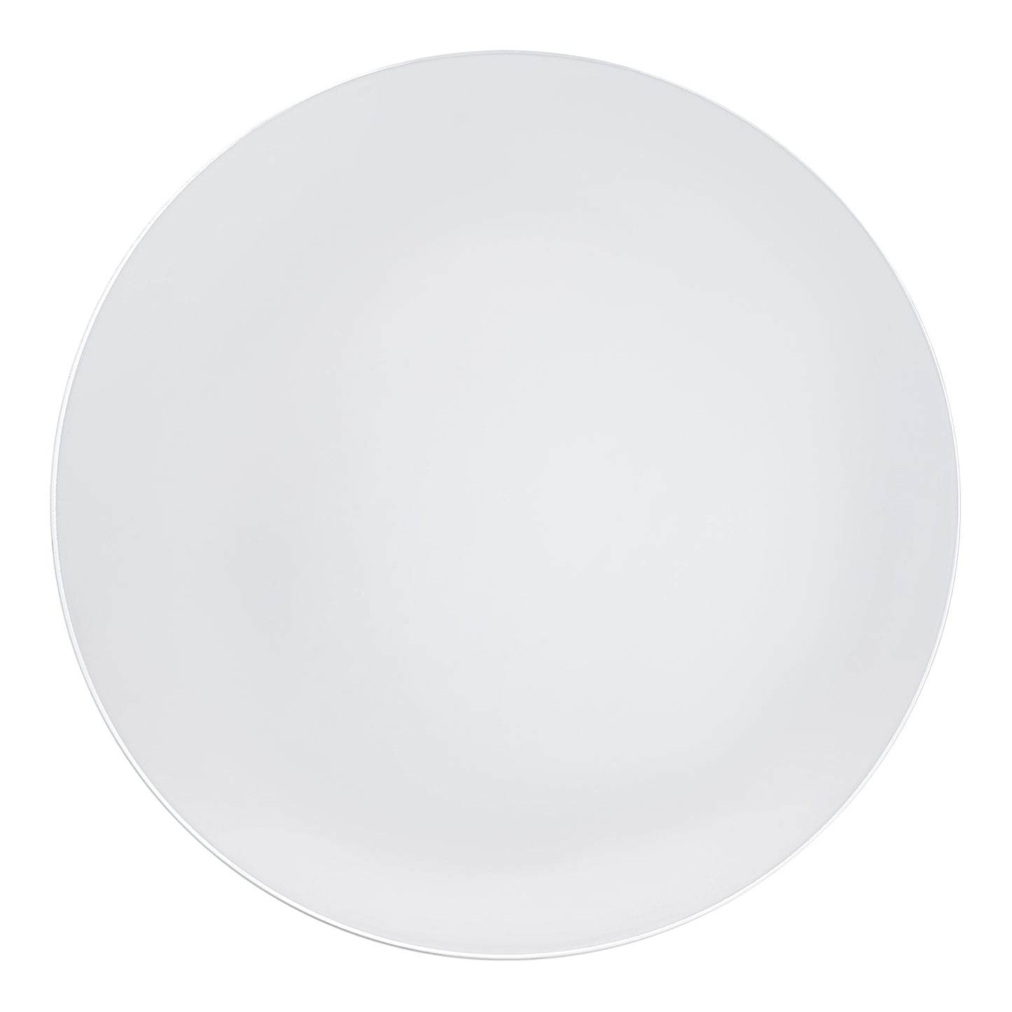 White with Silver Rim Organic Round Disposable Plastic Dinner Plates (10.25") | The Kaya Collection