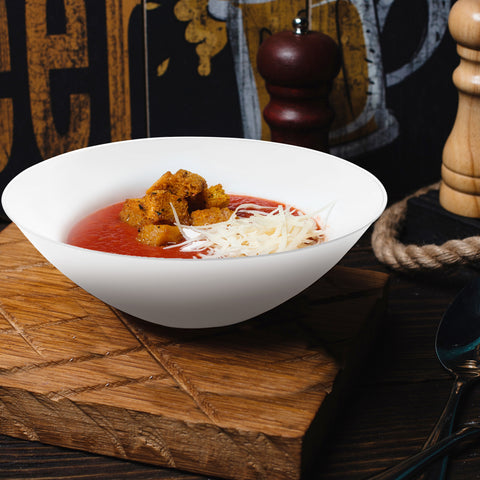 White with Silver Rim Organic Round Plastic Soup Bowls (16 oz.)