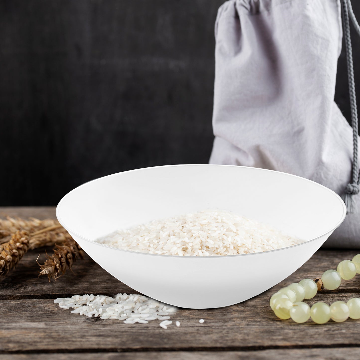 White with Silver Rim Organic Round Plastic Soup Bowls (16 oz.)