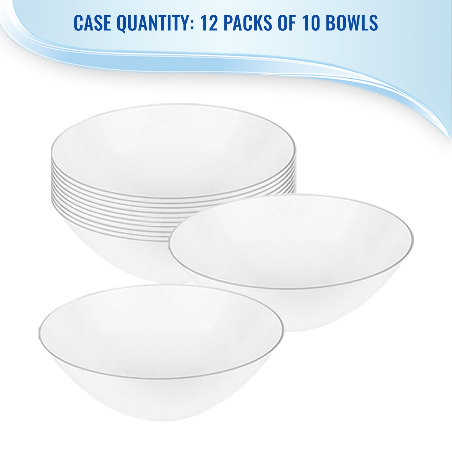 White with Silver Rim Organic Round Disposable Plastic Soup Bowls (16 oz.) | The Kaya Collection