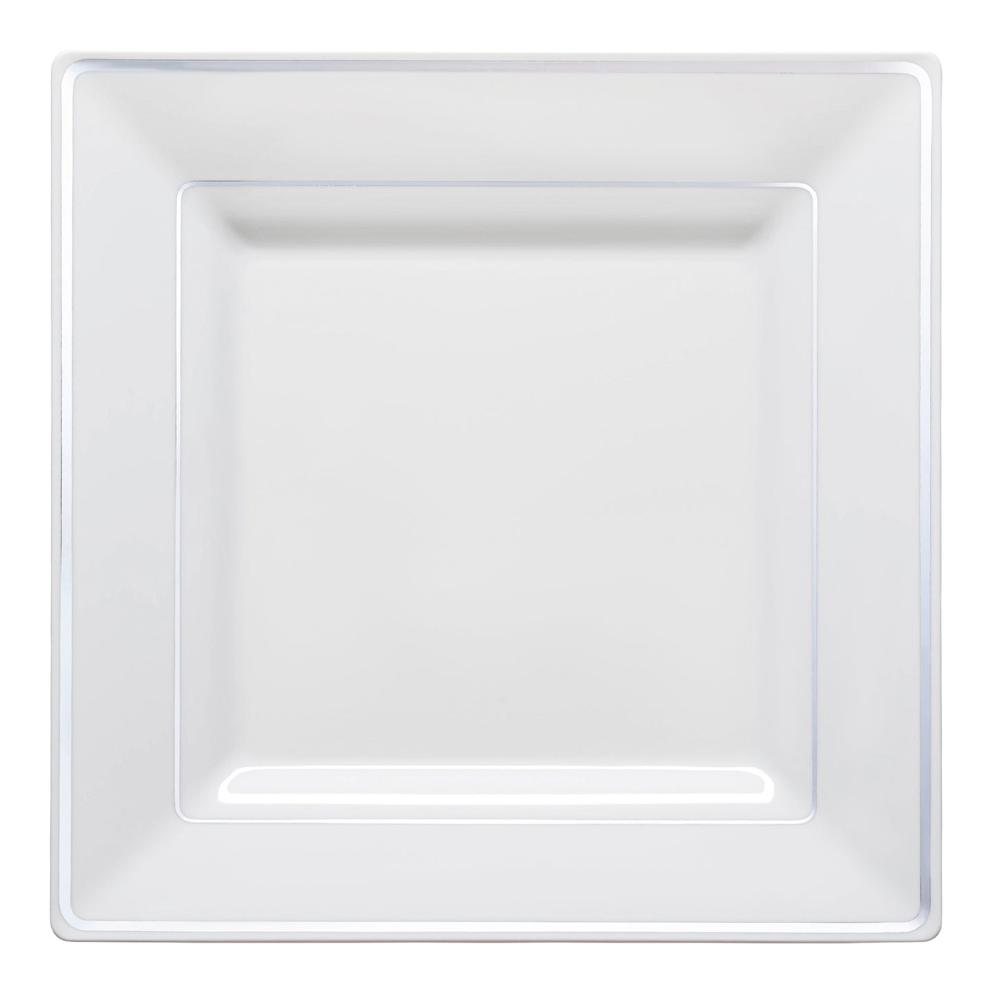 White with Silver Square Edge Rim Plastic Appetizer/Salad Plates (6.5") | Smarty Had A Party